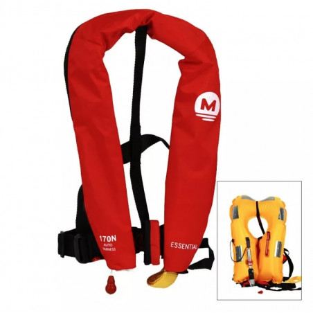 Gilet gonflable ESSENTIAL ZIP automatique avec harnais 170 N - Rouge