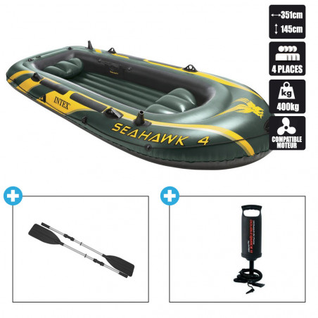 BATEAU GONFLABLE INTEX SEAHAWK 4 + 2 RAMES + GONFLEUR 
