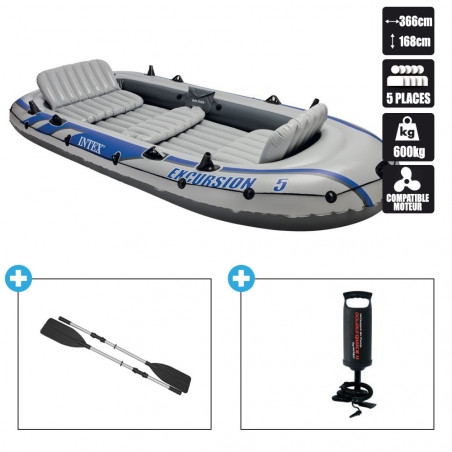 BATEAU GONFLABLE INTEX EXCURSION 5 + 2 AVIRONS + GONFLEUR 