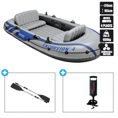 BATEAU GONFLABLE INTEX EXCURSION 4 + 2 AVIRONS + GONFLEUR 