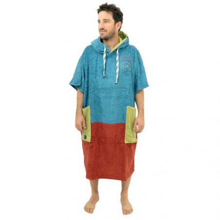 PONCHO ALL IN V ORGANIC BLEU/MARRON/VERT