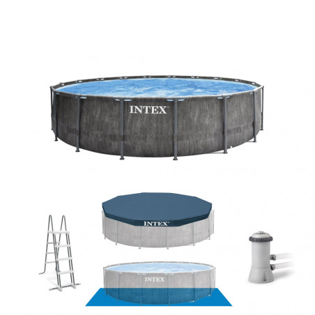 PISCINE TUBULAIRE INTEX ROND BALTIK EFFET BOIS 4.57 X 1.22 M 