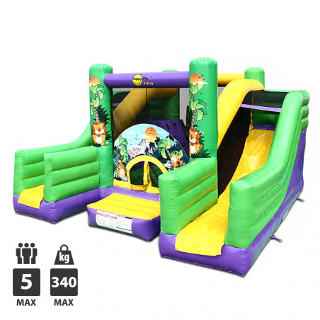 CHATEAU GONFLABLE HAPPY HOP JUNGLE SUPER BOUNCER DOUBLE SLIDE 