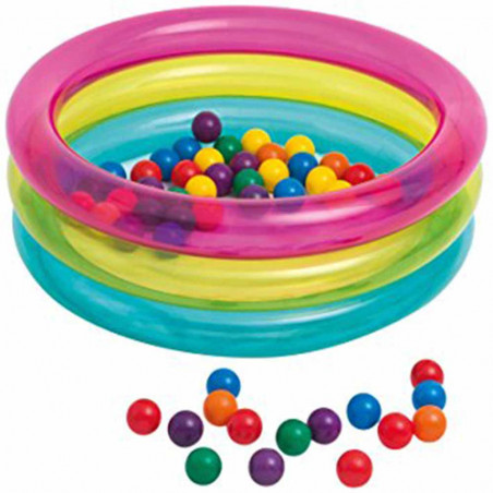 PISCINE 3 ANNEAUX GONFLABLE INTEX AVEC BOULES MILTICOLORES 