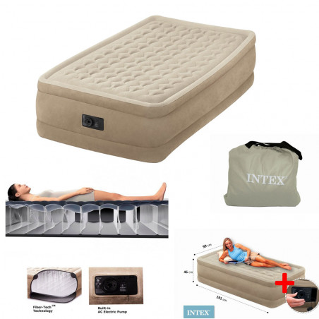 MATELAS GONFLABLE ELECTRIQUE 1 PLACE INTEX ULTRA PLUSH FIBER-TECH 