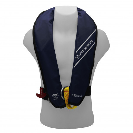 GILET DE SAUVETAGE GONFLABLE MANUEL ORANGE MARINE 170N AVEC HARNAIS ESSENTIAL NAVY 